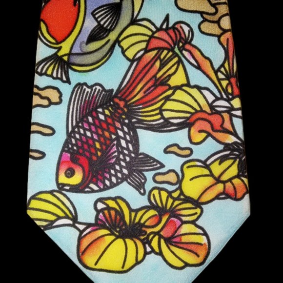 Vintage RARE Abstract Illustrated Signed Underwater Fish Men’s Tie EUC - Picture 2 of 4